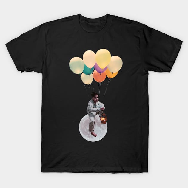 Moon Balloon Boy 2 T-Shirt by Dpe1974